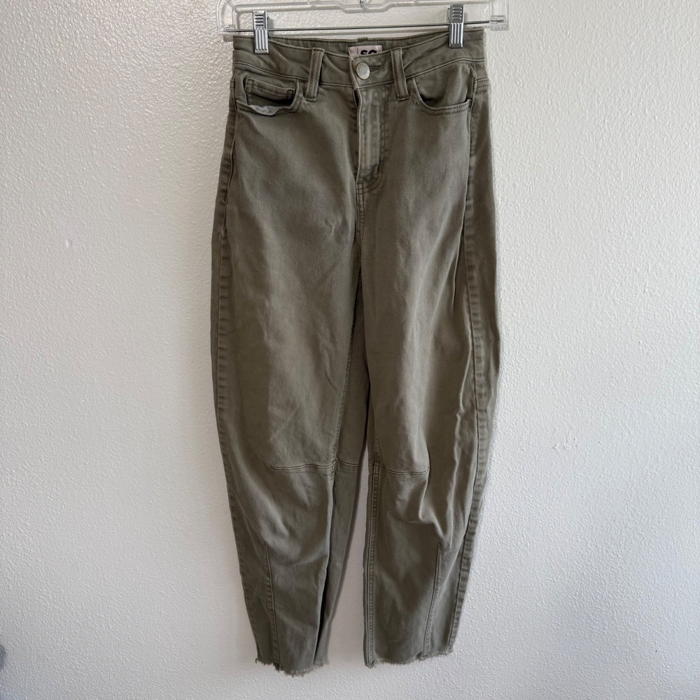 SO Size 0 Sage Green High Rise Barrel Leg Jeans Boho Relaxed Baggy Denim